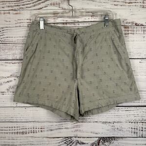Womens Mountain and Isles Gray Navy Print Drawstring Zip Cotton Shorts Casual L